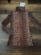 Ganni Leopard Sheer Mesh Turtleneck Blouse Size 36 NWT . picture