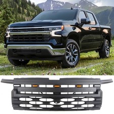 Black Front Grille Fit For Chevrolet Chevy Silverado 2022-2024 Upper Grill W/Led picture