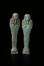 Rare Antique Ancient Egyptian 2 Ushabti Servant Statues Hieroglyphic Bc Stone picture