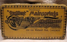 Antique Swartchild & Co. CHICAGO Hinged NICE GRAPHICS Watch & Jeweler Supply Tin picture