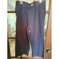 J. Jill Pure Jill Navy Blue 100% Cotton Gauze Wide Leg Pants XL Lagenlook Boho picture