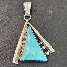 Oliver Smith Navajo Pendant Sterling Silver Vintage Stunning Turquoise Eq picture