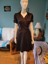 Vintage 1940s Style Black Satin Jacquard Wrap Cocktail Dress picture