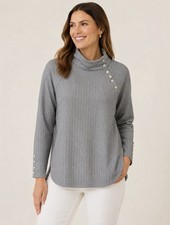 J. McLaughlin Gray Herringbone Mock Neck Button Accent Tunic Top Size M picture
