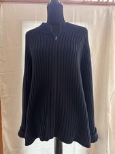 Talbots Women's 1X Navy Blue Heavyweight 100% Cotton Knit Zip Up Sweater picture