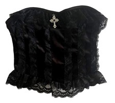 ROMWE Black Lace Velvet Strapless Corset Top with Cross Pendant #mallgoth #goth picture