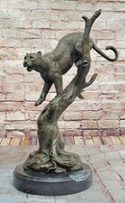 LARGE BRONZE SCULPTURE LION PANTHER TIGER PUMA COUGAR BIG CAT STATUE AFRICAN ART picture