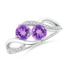 ANGARA 1.04 Ct Round Amethyst Two Stone Bypass Ring with Diamonds in 14K Gold picture