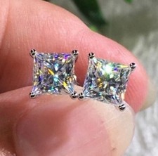Rare 4 Ct Certified Princes White Diamond Solitaire Studs-Great Shine 925 Silver picture