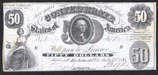 1861 CONFEDERATE $50 CURRENCY NOTE ~ T-8 ~ WASHINGTON & TELLUS ~ EXTREMELY FINE picture