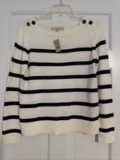 NWT Ann Taylor LOFT White Navy Striped Sweater Women's Petite M picture