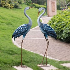 Blue Heron Garden Statues 48in Metal Crane Outdoor Yard Art Stakes picture