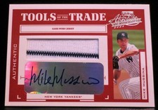 2004 PLAYOFF MIKE MUSSINA AUTOGRAPH PINSTRIPE GAME WORN JERSEY PATCH /5 YANKEES picture