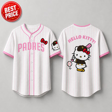 HOT..# SD Padres Pink Pinstripe Baseball Jersey Cute Cartoon Cat Unisex Shirt  picture