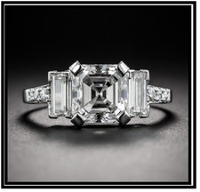 2.54CT Asscher Cut Lab Created Diamond Vintage Baguette Ring 14K White Gold Over picture