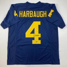 Facsimile Autographed Jim Harbaugh Michigan Blue Jersey Size Men's XL picture