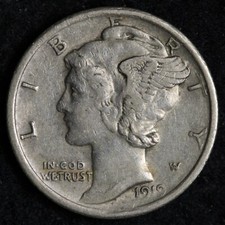 1919-D Mercury Silver Dime AU E153 GKEM picture