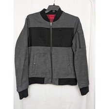 Original Penguin Reversible Bomber Jacket Mens Large Grey Black Red Plaid L picture