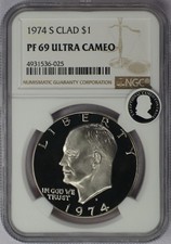 1974-S Clad Eisenhower Dollar - NGC PF 69 Ultra Cameo Exceptional Cameo Contrast picture