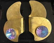 Gold Tone Asymmetrical clip Earrings vintage picture