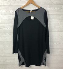 NWT Cato Women's Large Sheath Dress Keyhole Neckline Long Sleeve Black Gray picture