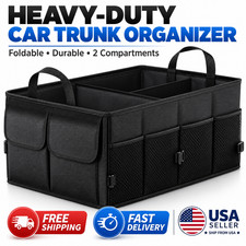 Heavy Duty Car Trunk Organizer 2 Compartment Foldable Storage Bag for SUV Sedan picture