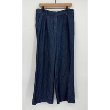 Talbots Pants Womens 8 Blue Weston Denim Trouser Wide Leg Pleated Chino picture