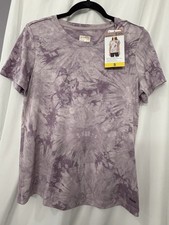 Mondetta Women's Purple Tie-Dye Tee Crew Neck Short Sleeve Stretch Semi-Fit S picture