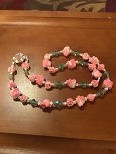 Vintage Vendome Unusual Rolled Rose Necklace Aurora Borealis Beads Unmarked picture