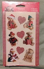 Vtg American Greetings AGC Teddy Bear Plaid Christmas Hearts 4 Sheets Stickers picture