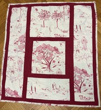 Vintage French Country Toile Lap Quilt Wall Hanging Pink Burgundy 39