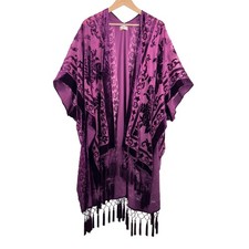 Wehello Purple Burnout Velvet Floral Kimono Tassel Fringe duster boho western picture