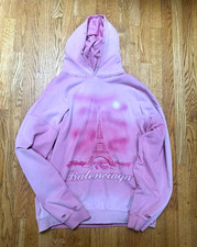 Balenciaga Pink Paris Eiffel Tower Logo Graphic Pullover Hoodie Men’s XL picture