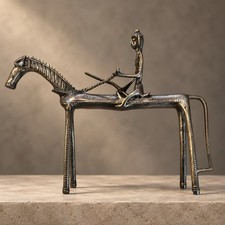 Antique Chinese Bronze Buddha Seated on Horse Abstract Sculpture Marked 15 Inch picture