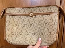 Authentic Vintage Christian Dior Honeycomb Monogram Cosmetic Pouch -Beige Brown picture