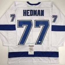 Autographed/Signed VICTOR HEDMAN Tampa Bay White Hockey Jersey JSA COA Auto picture