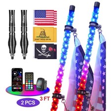 2Pcs 3FT RGB Spiral LED Whip Lights Antenna Chase W/Flag & Remote for ATV UTV picture
