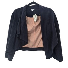 Abbeline Jacket Womens XS Navy Blazer Tencel Open Front Draped Lined Short Twill picture