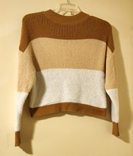 SheIn Striped Ribbed Knit Crew Neck  L/S Preppy Cropped Pullover Sweater S picture
