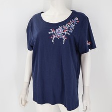 RXB Women's XXL Solid Indigo Floral Embroidered Short Sleeve T-Shirt Top picture