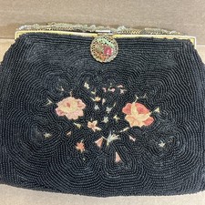 Black Micro Beaded Handbag – French Evening Purse, 1920-1940s Classic Clutch picture