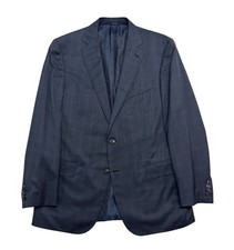 Ermenegildo Zegna Italy 54 44R Navy Windowpane Blazer Jacket Sport Suit Coat picture