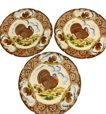 Vintage Maruta Ware Turkey Thanksgiving Dinner Plates 10.5” Japan Set of 3 picture