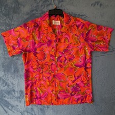 Vintage Pomare Tahiti Hawaiian Shirt Mens M 100% Rayon Orchid Floral Pink Orange picture