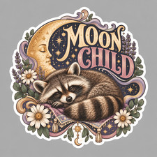 Raccoon sticker vinyl decal Moon Child Celestial Boho Woodland Animal Floral  picture