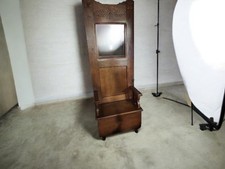Antique Solid Oak Hall Tree w/ Mirror & Storage Bench – c.1900–1920 picture