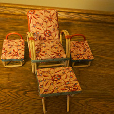 Vintage Made In Japan Rattan/ Bentwood Chair And Ottoman And 2 Side Pieces picture