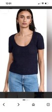 NWT Vince Short Sleeve Crochet Sweater Top Size L Navy picture