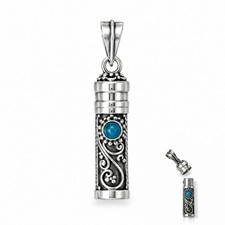 Oxidized Sterling Silver Turquoise Cremation Urn Pendant picture