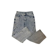 Romwe Womens Star Patch Wide Leg Jeans Light Wash High Rise Y2K Denim Small picture